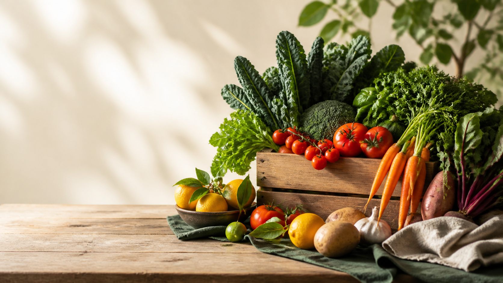 Selección de frutas y verduras frescas